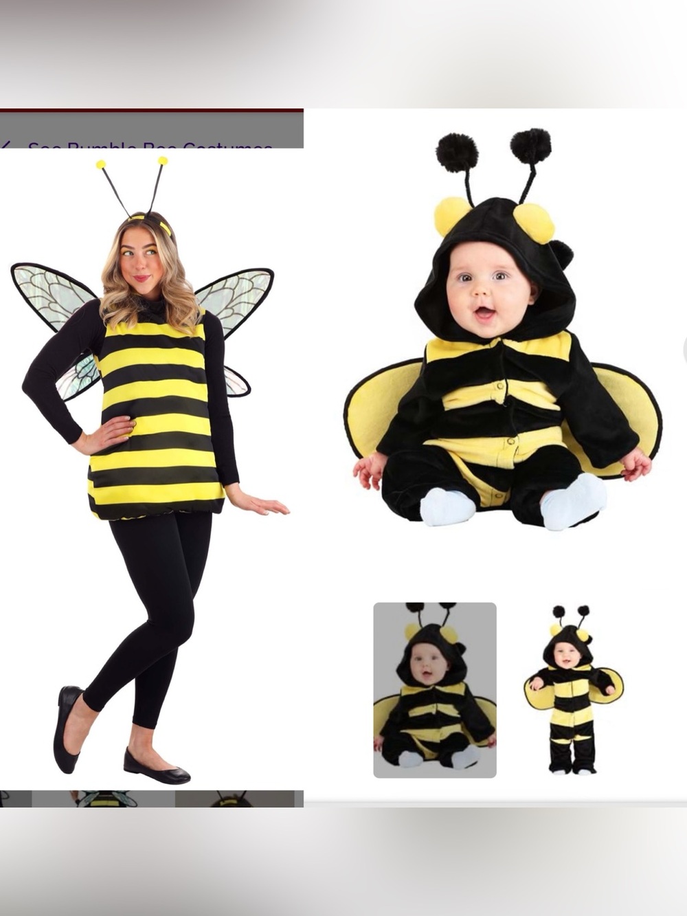 Matching Adult + Baby Bumble Bee Costumes β Adult Size S + 12/18M